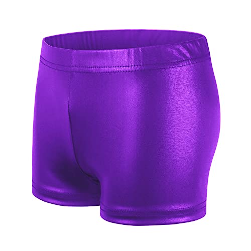 NewL Kinder Mädchen Elastische Taille Glänzend Metallic Ballett Tanz Shorts Hose für Sport Yoga Gymnastik Workout (Lila, 13-14 Jahre) Tag Größe 160 von NewL