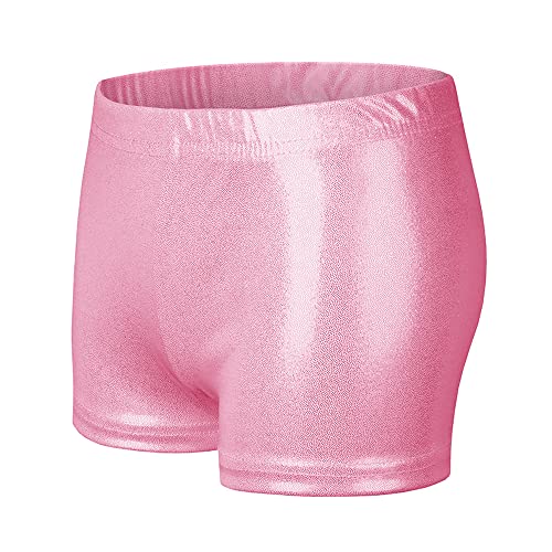 NewL Kinder Mädchen Elastische Taille Glänzend Metallic Ballett Tanz Shorts Hose für Sport Yoga Gymnastik Workout (Rosa, 11-12 Jahre) Tag Größe 150 von NewL