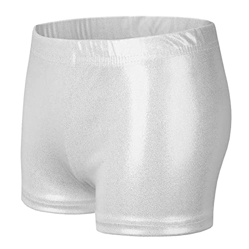 NewL Kinder Mädchen Elastische Taille Glänzend Metallic Ballett Tanz Shorts Hose für Sport Yoga Gymnastik Workout (Weiß, 11-12 Jahre) Tag Größe 150 von NewL