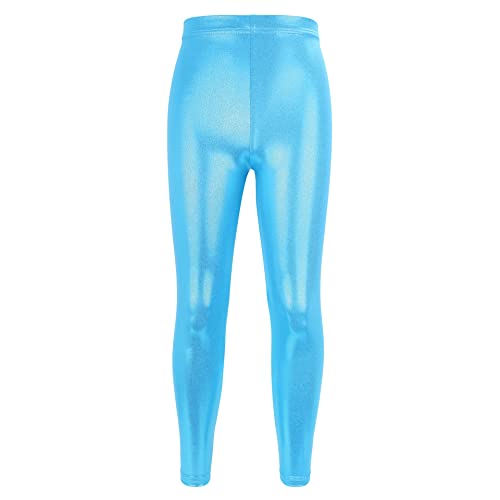 NewL Kinder Mädchen Tanzhose Gymnastik Glänzend Metallic Tanzleggings Skinny für Performances Kostüm (Blau, 11-12 Jahre) Tag Größe 150 von NewL