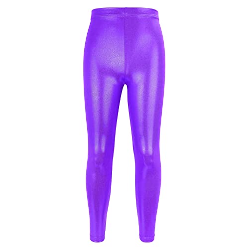 NewL Kinder Mädchen Tanzhose Gymnastik Glänzend Metallic Tanzleggings Skinny für Performances Kostüm (Lila, 11-12 Jahre) Tag Größe 150 von NewL