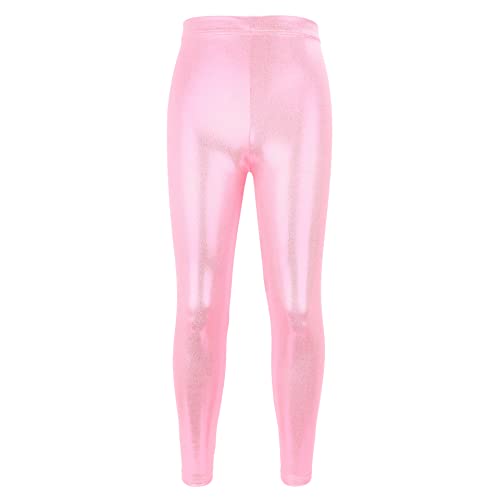 NewL Kinder Mädchen Tanzhose Gymnastik Glänzend Metallic Tanzleggings Skinny für Performances Kostüm (Rosa, 11-12 Jahre) Tag Größe 150 von NewL