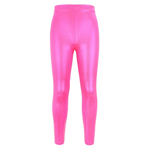 NewL Kinder Mädchen Tanzhose Gymnastik Glänzend Metallic Tanzleggings Skinny für Performances Kostüm (Rosenrot, 11-12 Jahre) Tag Größe 150 von NewL