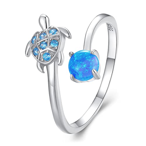 NewL Opal Meeresschildkröte Ring I Love You Forever Verstellbar Open Nature Ocean Mutter Tochter Ringe, Sterling Silber von NewL