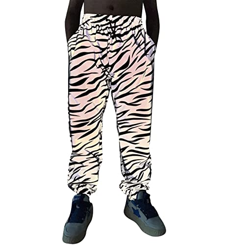 NewL Reflektierende Herren-Hose, holografisch, lässig, Sport, Nachtlicht, Zebra-Jogginghose, Rave-Festival-Kleidung, hohe Sichtbarkeit XXL von NewL