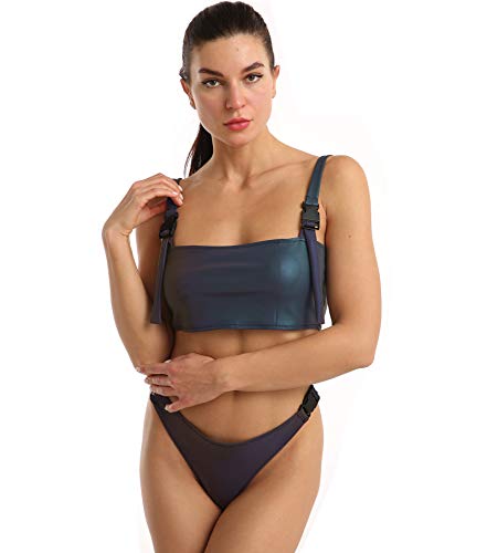 NewL Reflektierendes Bikini-Set, BH, Sommer, Damen, glänzend, glänzend, Bademode, Strandmode, silber, L von NewL