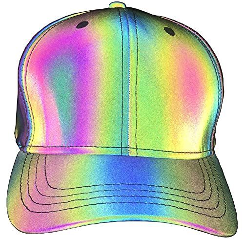 NewL Regenbogen-reflektierende Baseballkappen, fluoreszierend, Rave-Hut, leuchtet im Dunkeln, für Damen und Herren, Reflektierend in Regenbogenfarben, Einheitsgröße von NewL