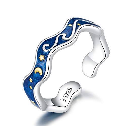 NewL Liebesring für Paare, 925er-Sterlingsilber, blauer Sternenhimmel von Van Gogh, offener Fingerring, Design, Schmuckzubehör, Sterling Silber von NewL