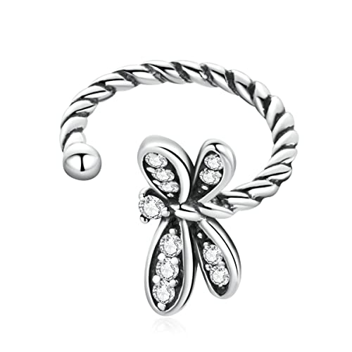NewL S925 Silber Sterling Libellen-Ohrmanschetten, handgefertigte Clip-On-Ohrringe Libellen-Manschette Wickelohrringe für Frauen Mädchen, Keramik, Zirkonia von NewL
