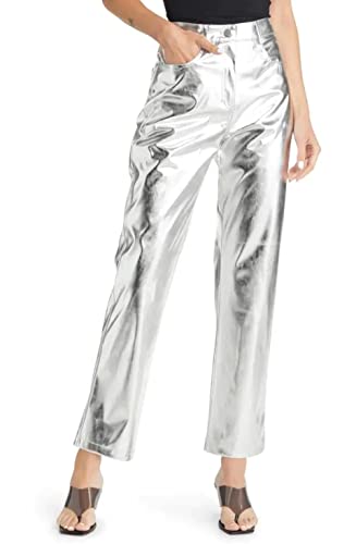 NewL Silberne metallische Hose mit geradem Bein Frauen Mode Funkelnde elastische Hose mit hoher Taille Damen Streetwear Clubwear y2k Kleidung M NewL Silberne metallische Hose mit geradem Bein Frauen Mode Funkelnde elastische Hose mit hoher Taille Damen Streetwear Clubwear y2k Kleidung M von NewL