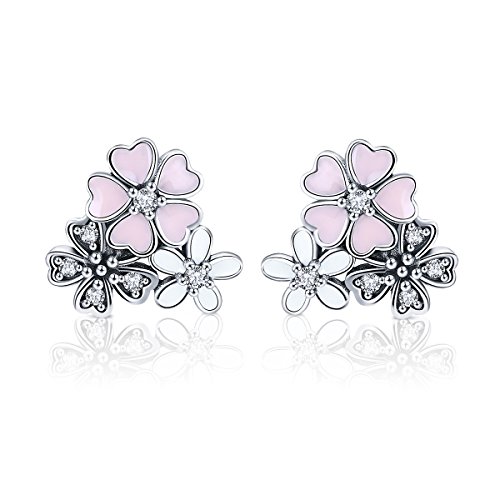 Ohrstecker aus 100 % 925er-Sterlingsilber mit rosa Gänseblümchen, Kirschblüten und Blume, für Frauen, Sterlingsilber, Schmuck, Geschenk von NewL