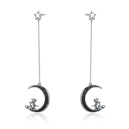 NewL Damen-Ohrringe Stern Mond Hexe 925 Sterling Silber Zirkonia, Stern, Mond, Hänger, Silber, Sterlingsilber, Zirkonia von NewL