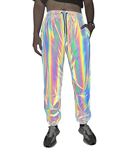 Regenbogen reflektierende Shorts Hosen Männer Fluoreszierende Hosen Casual Night Jogger (L, Pants) von NewL