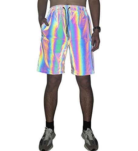 Regenbogen reflektierende Shorts Hosen Männer Fluoreszierende Hosen Casual Night Jogger (L, Shorts) von NewL