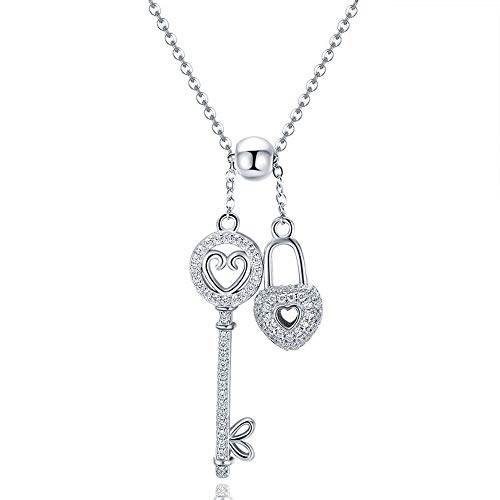 Romantische 925 Sterling Silber Schlüssel Herz Schloss Kette Anhänger Ketten für Frauen Sterling Silber Schmuck Halsband von NewL