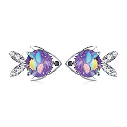 Silberne Fisch-Ohrstecker 100% 925 Sterlingsilber Happy Tropical Fish Ohrring für Frauen Modeschmuck, Keramik von NewL