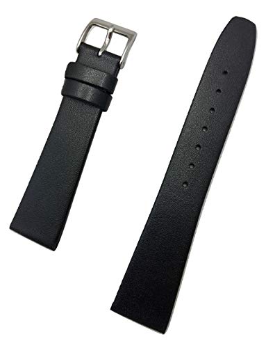 20 mm schwarzes, flaches, Elegantes Kalbsleder-Uhrenarmband, glattes Echtleder-Ersatzarmband, das jeder Uhr neues Leben bringt (Herren-Länge) von NewLife