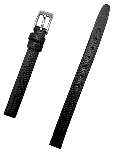 8 mm schwarzes Echtleder-Uhrenarmband, flach, Eidechsen-genarbt, Ersatz-Armband, das jeder Uhr neues Leben bringt (Damen-Standardlänge) von NewLife