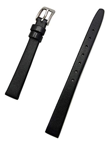 Uhrenarmband aus Kalbsleder, flach, flach, 10 mm, Schwarz von NewLife