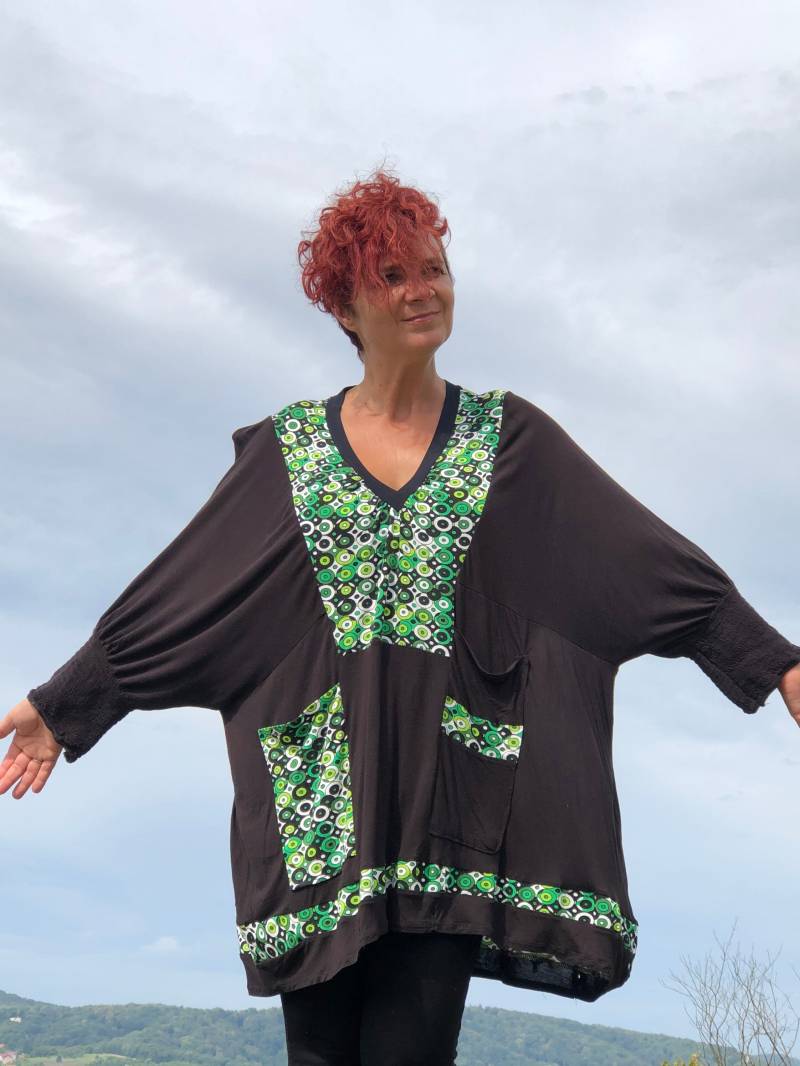 Hallo 60Er Jahre Boho Chic Vintage Muster Weiches Bequemes Tunika Kleid Patchwork Loose Fit Oversized Upcycled Einzigartige Handmade Plus-Size von NewLoveStory