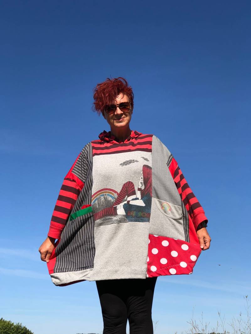 Handmade Plus Size Patchwork Tunika Kleid Upcycled Boho Hoodie von NewLoveStory