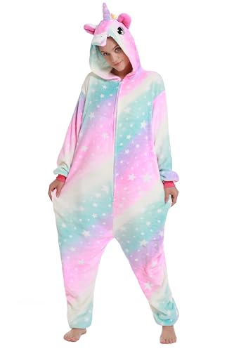 NewPlush Unisex Einhorn Kostüme Pyjamas, Erwachsene Frauen Männer Tier Cosplay Onesie, Galaxy, X-Large von NewPlush