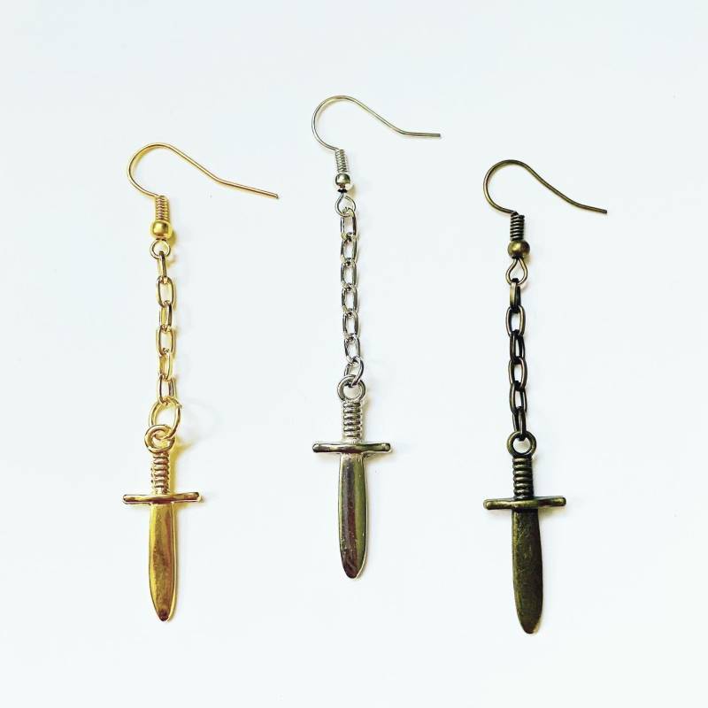 Kleine Dolch Messer Schwert Ohrringe Punk Hard Metal Gothic Hipster Waffe Biker Gladiator Mittelalter Speer Cosplay Cool Geschenk Style von NewRoseStore