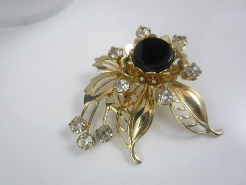 Schöne Vielschichtigen Onyxstein Und Strasssteinen Gold-Ton-Brosche von NewVisionVCJ