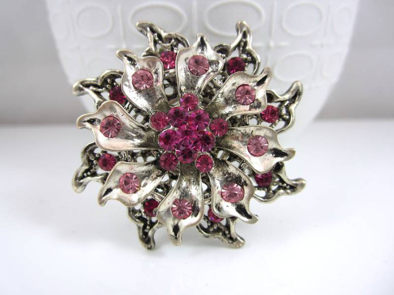 Wunderschöne Art Deco Vielschichtig Antik Silber Und Rosa Strass Brosche von NewVisionVCJ
