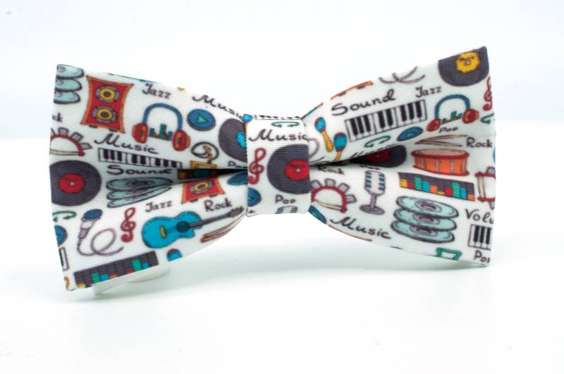 Geschenk Für Musikliebhaber, Musikinstrumente Krawatte, Blau Und Grau Fliege von NewWayCreationDesign