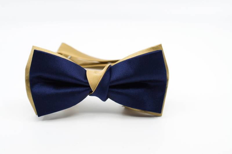 Neuheit Krawatte, Marineblau & Vintage Gold Fliege Für Hochzeiten von NewWayCreationDesign