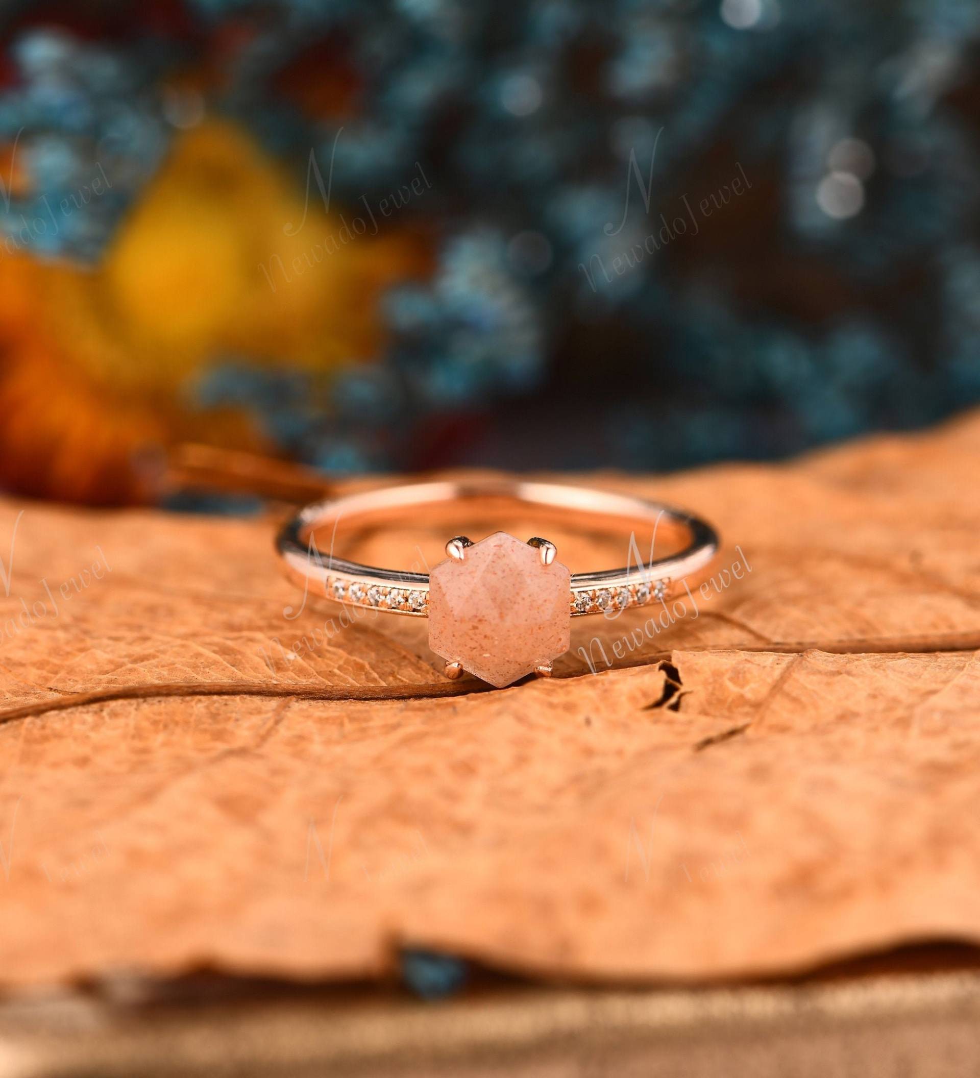 Natürlicher Sunshine Stone Verlobungsring, Sechseck Edelstein Hochzeitstag Für Liebhaber, Einzigartiges Geburtstagsgeschenk, Art Deco Schmuck von NewadoJewel