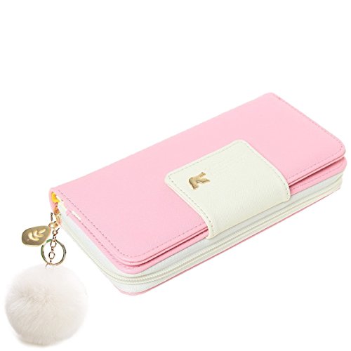 Damen Geldbörse,Newanima Multi-Card Position Zwei Falten Lange Reißverschluss Geldbörse Handhandtasche Vögel Muster (Rosa) von Newanima