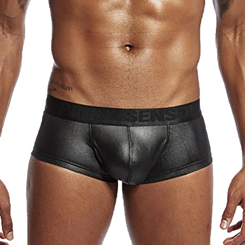 Boxershorts Herren Unterwäsche Slip Wetlook Sexy PU Leather Unterhosen Leder Dessous Bequeme Männer Kurze Hosen Bulge Pouch Slips Hipster Briefs Freizeit Shorts Boxer Retroshorts Erotische Reizwäsche von Newanna