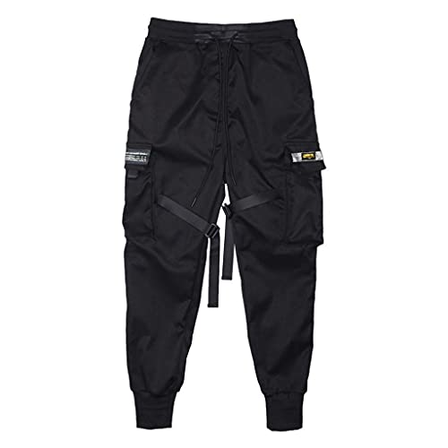 Cargo Hose Herren Arbeit Kampf Cargohose mit Taschen Schnalle Riemen Techwear Hose - Modisch Elastisch Hose Trainingshose Outdoorhose Bleistifthose Hip Hop Patchwork Streetwear Leichte Slim Fit von Newanna