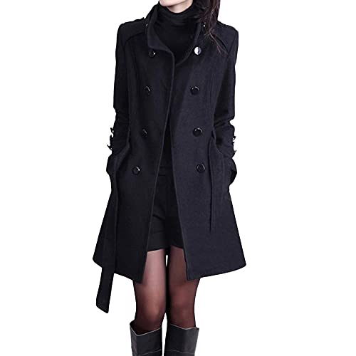 Damen Winterjacke Warmer Langer Mantel Klassische Wollmantel Windbreaker mit Gürtelschnalle Mantel Lange Oberbekleidung Revers Wickel Outwear Winterdicke Jacken Warme Winddicht Jacke Wollmischung von Newanna