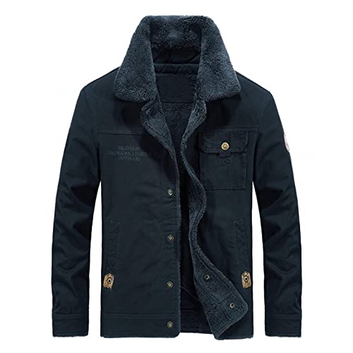 Herren Jeansjacke Mit Teddyfutter Gefüttert Warm Übergangsjacke Trucker Jacket Sherpa Jacke mit Fell Teddyfell Jeans Denim Jacket Freizeitjacke Vintage Retro Classic Bikerjacke Frühling Herbst Winter von Newanna