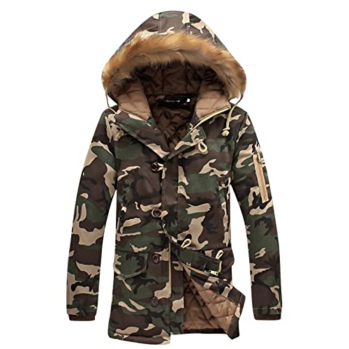Herren Winter Outdoor Gefüttert Jacke Warmer Parka Camouflage - Winterjacke Herren Parka Lang Wintermantel Mit Fell Kapuze Winterparka Mäntel Übergangsjacke Daunenmantel Skijacke für Herren Winddicht von Newanna