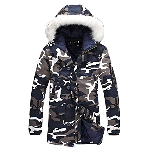 Newanna Herren Winter Outdoor Gefüttert Anorak Camouflage - Winterjacke Parka Lang Wintermantel Mit Fell Kapuze Winterparka Mäntel Übergangsjacke Daunenmantel Skijacke für Herren Winddicht von Newanna