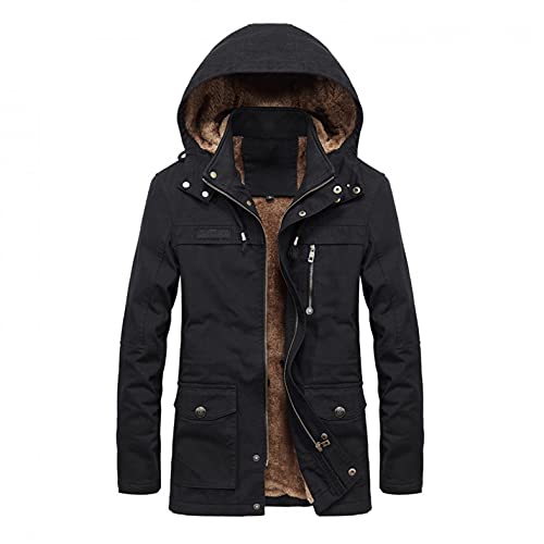 NewAnna Herren Warme Winterjacke Parka Lang Wintermantel Mit Kapuze Skijacke für Winddichte Fleece Gefütterte Steppjacke Jacke Winterparka Mäntel Übergangsjacke Daunenmantel Fleecejacke, Schwarz, L von Newanna