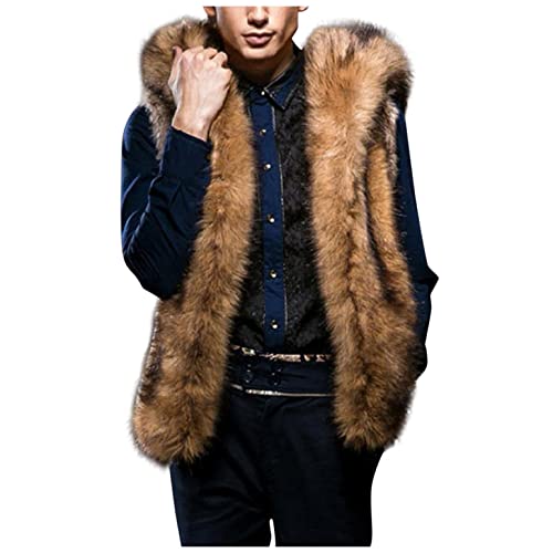 Newanna Herren Fellweste Winter Kunstpelz Weste Mit Kapuze Kurzweste Kunstfell Mantel Jacke Faux Pelz Waistcoat Ärmellos Winterjacke Parka Fell Mäntel Felljacke Pelzjacke Fellmantel Dick Warme Weiche von Newanna