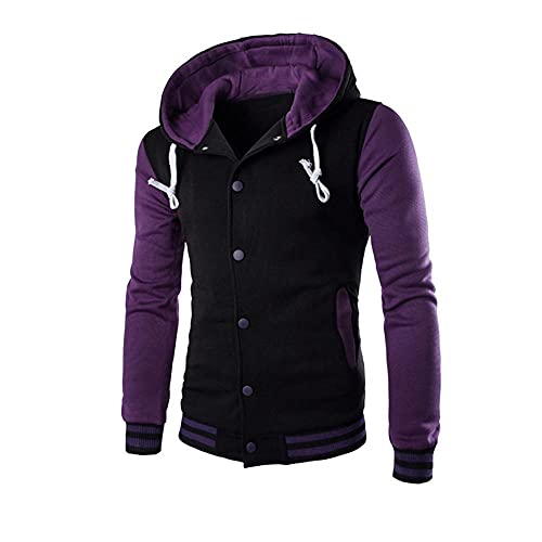 Newanna Herren Jacken Übergangsjacke College Jacke Baseballjacke Sportjacke Sweatjacke Outdoor Streetwear Langarm Leichte Freizeitjacke Männer Windjacke Gepolsterte Herrenjacke Mit Knöpfen und Kapuze von Newanna