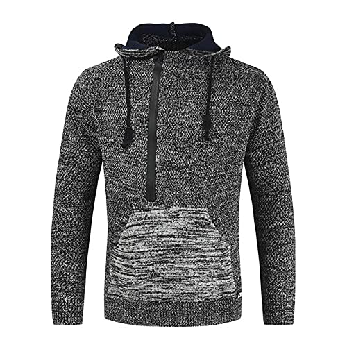 Zipper Stehkragen Pullover Herren Strick Grobstrick Strickpullover Kapuzenpullover Hoodie Pullover Langarm Männer Pulli Sweatshirts Strick Kapuze Kapuzenpullover Verschluss Bauchtasche Herbst Winter von Newanna