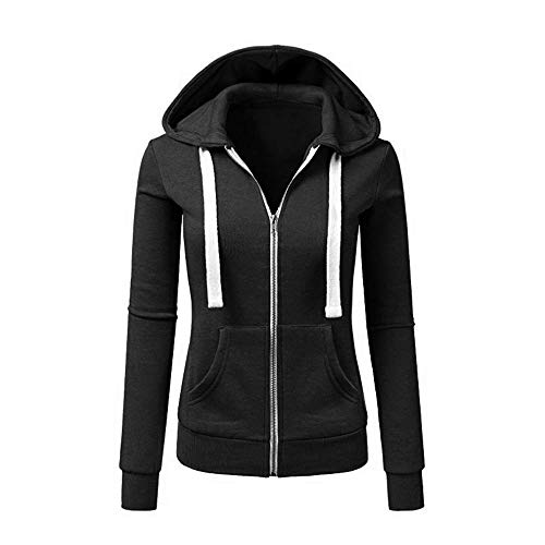 Newbestyle Damen Hoodies Sweatshirt Langarm mit Kapuze Jacke Damen, Reines Schwarz, 46 von Newbestyle