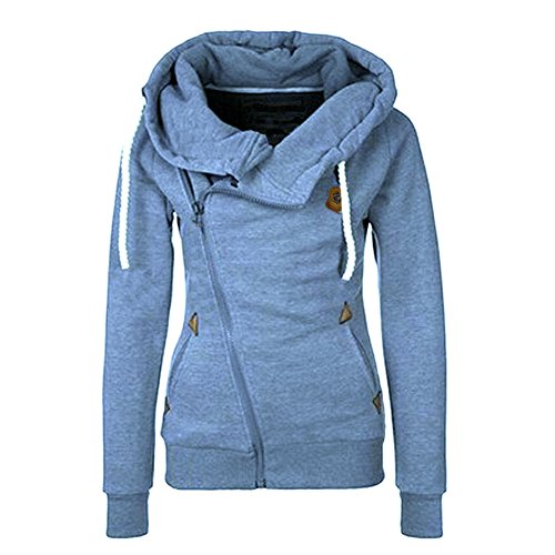 Newbestyle Damen-Kapuzenpullover, abgeschrägter Reißverschluss, Fleece, warm, leicht, Jacke mit Tasche, blau, 50 von Newbestyle