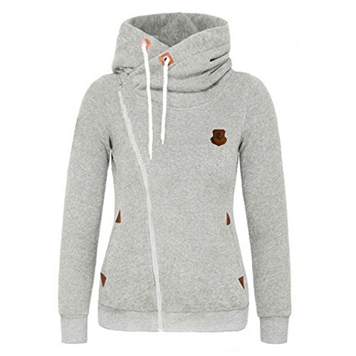 Newbestyle Damen-Kapuzenpullover, abgeschrägter Reißverschluss, Fleece, warm, leicht, Jacke mit Tasche, hellgrau, 46 von Newbestyle