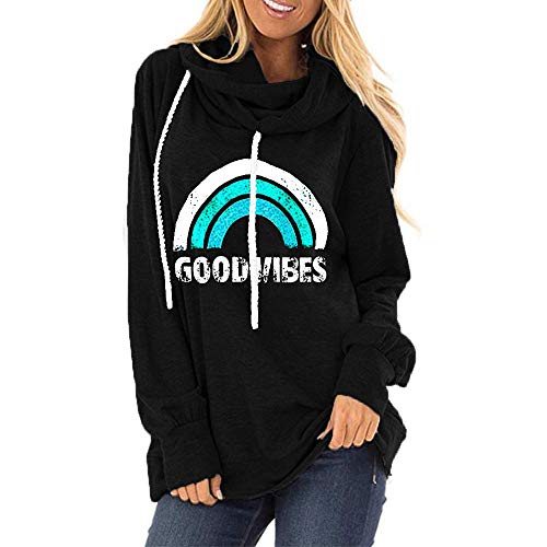 Newbestyle Damen Kapuzenpullover Sweatshirt mit Kapuze Sport Hoodie Good Vibes Pullover Oberteile Kapuzenpulli Langarm mit Kordeln von Newbestyle