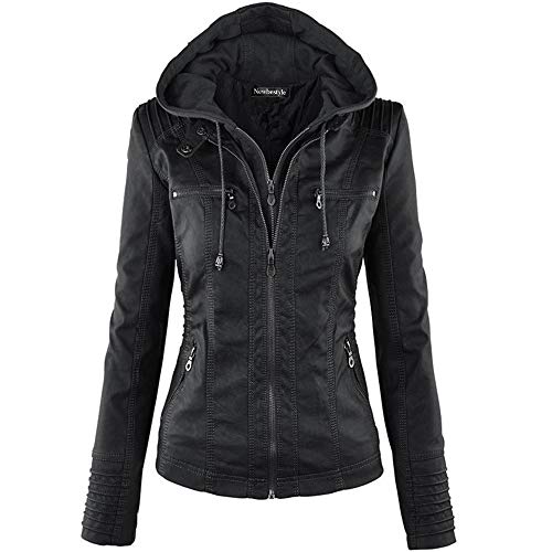 Newbestyle Damen Kunstlederjacke mit Kapuze, gesteppt,Schwarz,38 von Newbestyle