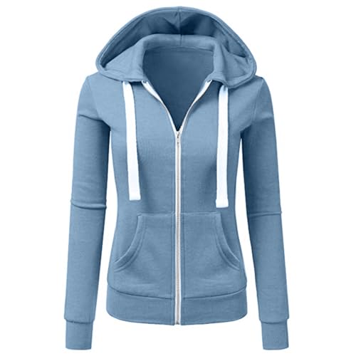 Newbestyle Jacke Damen Sweatjacke Hoodie Sweatshirt Pullover Oberteile Kapuzenpullover,Light Blue,XL von Newbestyle