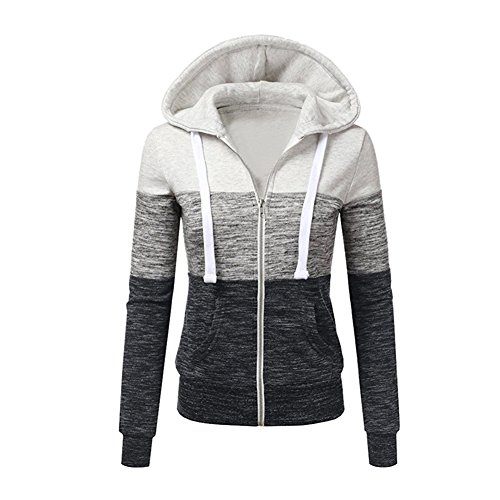 Newbestyle Jacke Damen Sweatjacke Hoodie Sweatshirt Kapuzenpullover Pullover Patchwork Pulli mit Kordel und Zip Weiß Large von Newbestyle